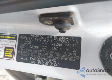 2006 Kia Optima Ex (New)/Lx (New) from USA, damaged, VIN KNAGE123X65039782